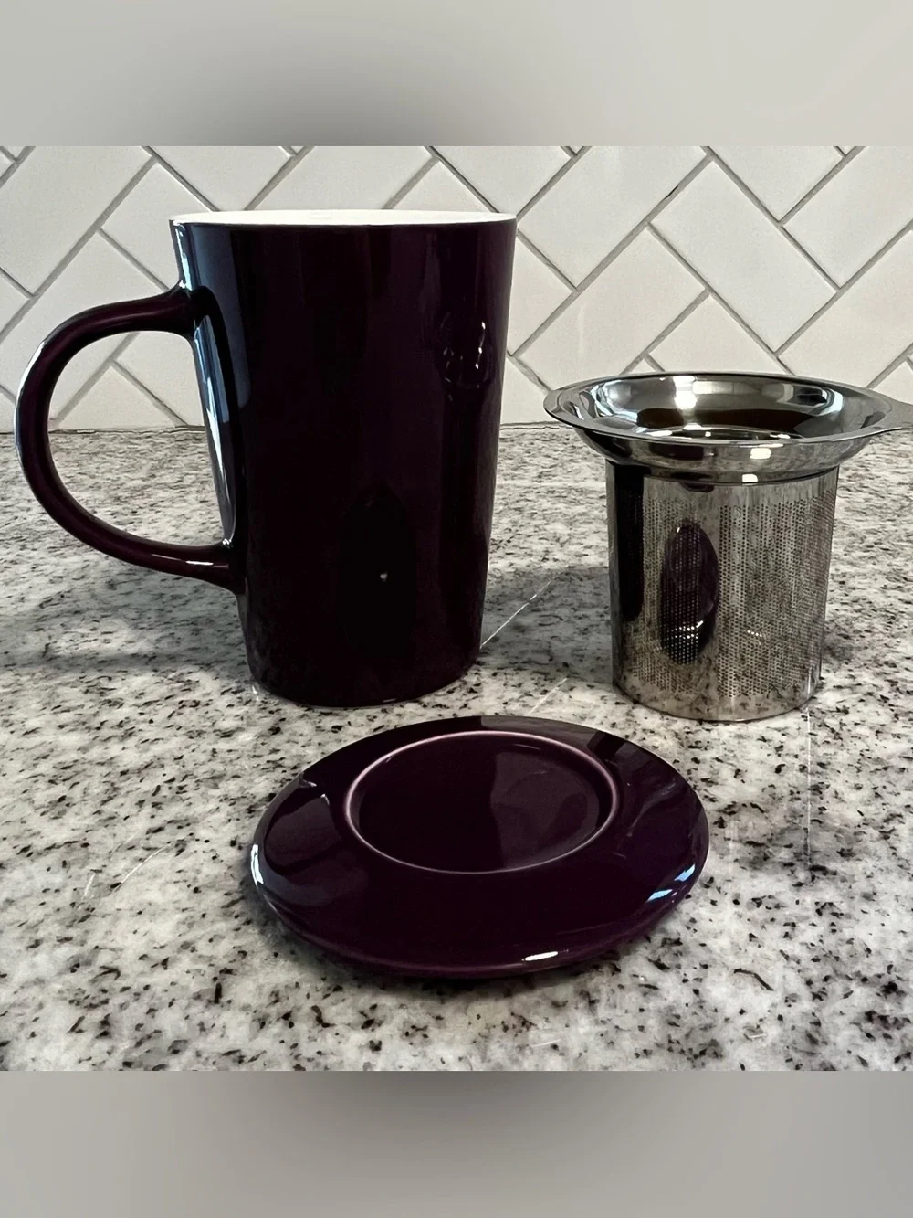 Teavana Plum Ceramic Tea Mug Set with Stainless Steel Infuser